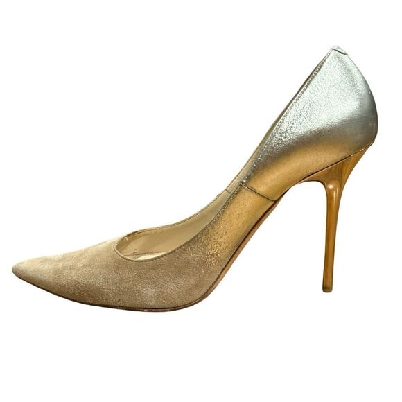 Jimmy Choo Abel Degradé Metallic Gold Tan Beige Suede Pointed Toe Stiletto Pumps - Picture 3 of 15